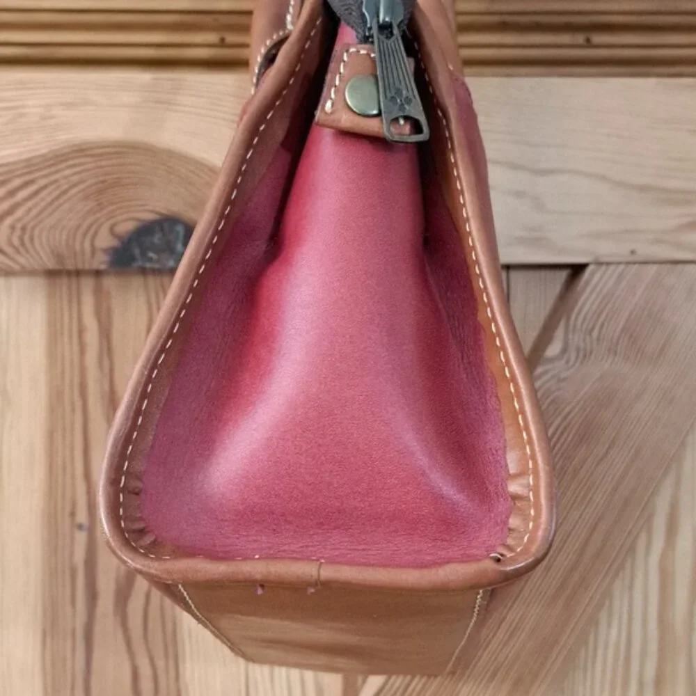 Hand Painted Floral Leather Bag Purse Vintage Zip Top Satchel - Picture 10 of 16